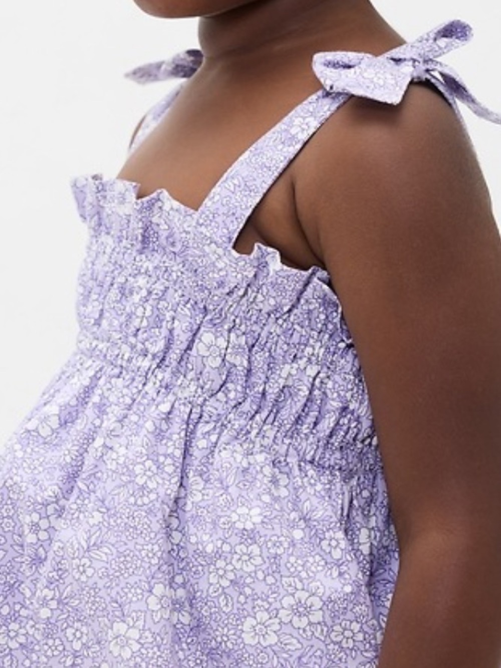 GAP Lilac Floral Smocked Bow-Strap Cotton Dress Girl sz 5 - Picture 2 of 5